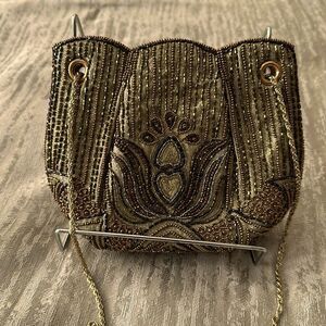Sexy!Vintage style Gold Bronze Metallic Beaded Bag with mangnetic clasps